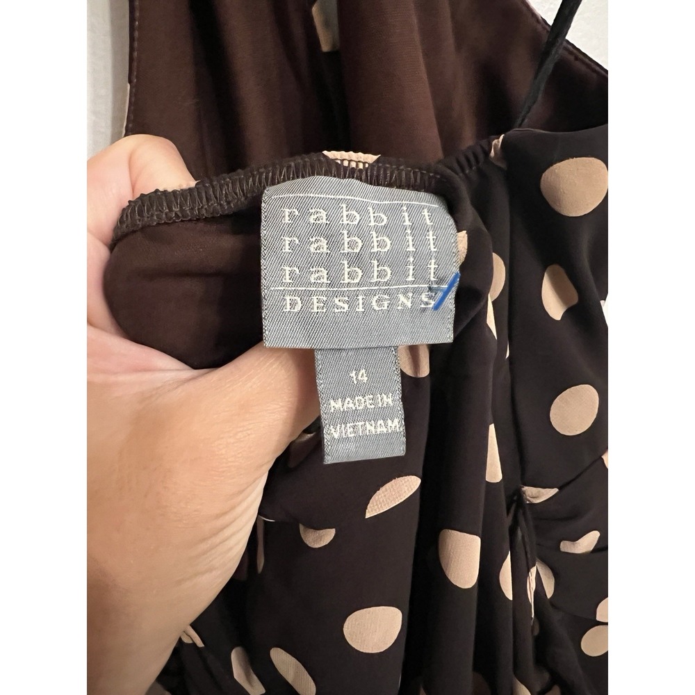 Vtg Rabbit Rabbit Rabbit Designs Brown Cream Polka Dot Halter A-Line Dress Sz 14 - Picture 6 of 9